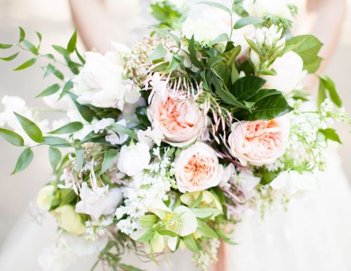 Bridal bouquet in white and pink color flowers
